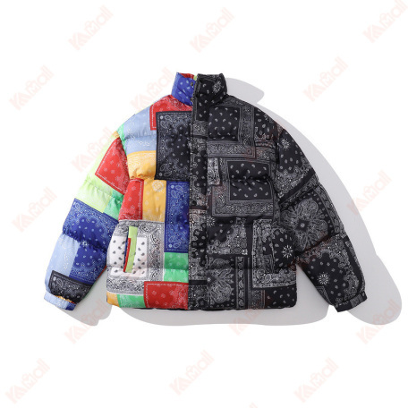 color block puffer zipper jacket